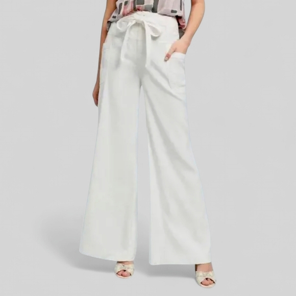 Anthropologie Linen Blend Wide Leg Super High Tie Waist Pants Sz 32 Beachy - Picture 1 of 10